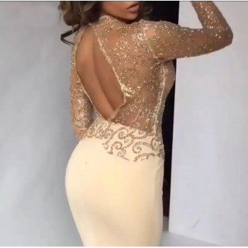 'Aalaida' nude sequin gown with open back